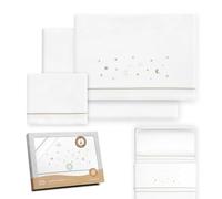 Interbaby Drap Housse Coton Berceau 50x80 cm Étoiles Lune BLC/Beige | Parure berceau 50x80 en flanelle de coton 100% : drap housse, drap plat et taie d'oreiller, hiver, cadeau naissance
