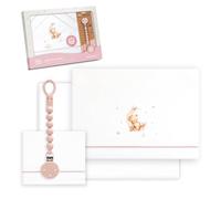 Interbaby - Draps de Berceau en Coton - Ours, Lune et étoiles - Ensemble 3 pièces. Drap-Housse, Drap de Dessus, taie d'oreiller et Bouton-Pression en Silicone.