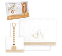 Interbaby - Draps de lit bébé en Coton - Éléphant Ours Ballons - Ensemble 3 pièces : Drap-Housse, Drap de Dessus, taie d'oreiller et Bouton-Pression en Silicone