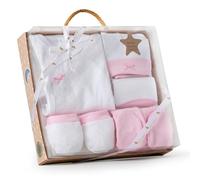 Interbaby Ensemble cadeau premier bébé en coton biologique et hypoallergénique avec picots de 0 à 6 mois environ (Rose)