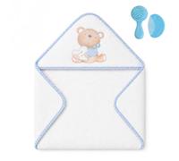 Interbaby - Ensemble de serviette de bain bébé avec peigne - Serviette à capuche 100% coton, 100 x 100 cm, unisexe - Nouveau-nés, bébés et jeunes enfants - Motif « Je t'aime »