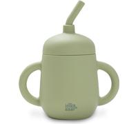 Interbaby Gobelet avec paille en silicone vert olive pour apprendre à boire