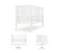 Interbaby Lit Bébé 124x63 cm en Bois Blanc avec Option Cododo | Lit Évolutif Bébé & Berceau, Hauteur Réglable, avec Roues | Convertible en Bureau Enfant et Canapé (Basic Bear)