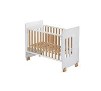 Interbaby - Lit Bébé en Bois Star Nature | Lit 120x60 avec Côté Rabattable et 8 Positions de Sommier - Bois Durable, Roulettes avec Freins - Conforme aux Normes Européennes - Blanc