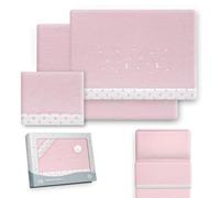 Interbaby - Mini-Ensemble de draps pour Berceau, 50 x 80 cm, 100% Polyester | Drap-Housse, Drap de Dessus et taie d'oreiller Inclus | Idéal pour l'hiver | Motif Lune et étoiles Roses