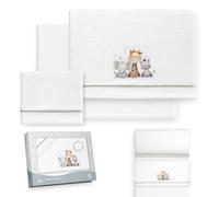 Interbaby - Mini-Ensemble de draps pour Berceau, 50 x 80 cm, 100% Polyester | Drap-Housse, Drap de Dessus et taie d'oreiller Inclus | Idéal pour l'hiver | Motif éléphant et Girafe Blanc/Vert