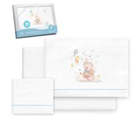 Interbaby - Parure de draps pour Berceau 100% Coton, 60 x 120 cm | Drap-Housse, Drap de Dessus et taie d'oreiller Inclus | Idéal pour l'hiver | Éléphant Blanc/Bleu