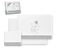 Interbaby - Parure de draps pour Berceau 60 x 120 cm, 100% Polyester | Drap-Housse, Drap de Dessus et taie d'oreiller Inclus | Idéal pour l'hiver | Motif éléphant, Ballon, cœur, Blanc/Gris
