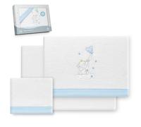Interbaby - Parure de draps pour Berceau 60 x 120 cm, 100% Polyester | Drap-Housse, Drap de Dessus et taie d'oreiller Inclus | Idéal pour l'hiver | Motif éléphant, Ballon, cœur, Blanc/Bleu