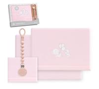 Interbaby - Parure de draps pour Berceau 60 x 120 cm | Drap en Polaire Corail Doux et Chaud | Comprend Un Drap-Housse, Un Drap de Dessus et Une taie d'oreiller | Ballon cœur éléphant