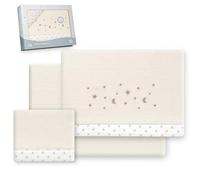 Interbaby - Parure de draps pour Berceau 60 x 120 | Drap-Housse en Polaire Corail Chaud | Comprend Un Drap-Housse, Un Drap de Dessus et Une taie d'oreiller | Idéal pour l'hiver | Étoile et Lune