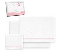 Interbaby - Parure de lit 100% Coton, 60 x 120 cm | Drap-Housse, Drap de Dessus et taie d'oreiller Inclus | Idéal pour l'hiver | Étoiles et Lune Blanches et Roses