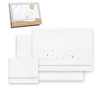 Interbaby - Parure de lit 100% Coton, 60 x 120 cm | Drap-Housse, Drap de Dessus et taie d'oreiller Inclus | Idéal pour l'hiver | Étoiles et Lune Blanc/Beige