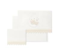 Interbaby - Parure de lit bébé 100% Coton pour Voiture/couffin/couffin - Guipure Ours Lune Ensemble 3 pièces, Drap-Housse + Drap Plat + taie d'oreiller - Fabriqué en Espagne