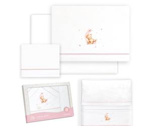 Interbaby - Parure de lit bébé en Coton pour Berceau - Ours Lune étoiles - Ensemble 3 pièces Drap-Housse + Drap Plat + taie d'oreiller