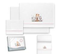 Interbaby Parure de lit d'hiver pour Berceau 50 x 80 cm, Motif Girafe éléphant, Comprenant Drap Housse, Drap Plat et taie d'oreiller
