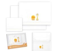 Interbaby - Parure de lit pour Berceau 50 x 80 cm, 100% Coton, avec Drap-Housse, Drap Plat et taie d'oreiller, idéale pour Printemps, été, Lion Girafe Oiseau Blanc
