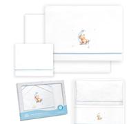 Interbaby - Parure de lit pour Berceau 50 x 80 cm, 100% Coton, avec Drap-Housse, Drap Plat et taie d'oreiller, idéal pour Printemps, été, Lune et étoiles Blanc/Bleu