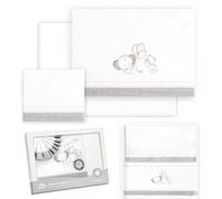 Interbaby - Parure de lit pour Berceau 50 x 80 cm, 100% Coton, avec Drap-Housse, Drap Plat et taie d'oreiller, idéal pour Printemps, été, Lune et étoiles Blanc/Gris