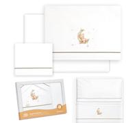 Interbaby - Parure de lit pour Berceau 50 x 80 cm, 100% Coton, avec Drap-Housse, Drap Plat et taie d'oreiller, idéal pour Printemps, été, Lune et étoiles Blanc/Vert