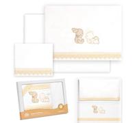 Interbaby - Parure de lit pour Berceau 50 x 80 cm, 100% Coton, avec Drap-Housse, Drap Plat et taie d'oreiller | Idéal pour Printemps, été | Guipure Ours allongé Lapin Blanc/Beige
