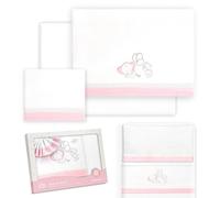 Interbaby - Parure de lit pour Berceau 50 x 80 cm, 100% Coton, avec Drap-Housse, Drap Plat et taie d'oreiller, idéal pour Printemps, été, Ours, éléphant, Ballons Blanc/Rose