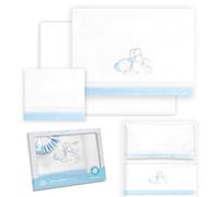 Interbaby - Parure de lit pour Berceau 50 x 80 cm, 100% Coton, avec Drap-Housse, Drap Plat et taie d'oreiller, idéal pour Printemps, été, Ours, éléphant, Ballons Blanc/Bleu