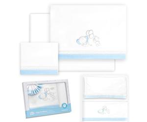 Interbaby - Parure de lit pour Berceau 50 x 80 cm, 100% Coton, avec Drap-Housse, Drap Plat et taie d'oreiller, idéal pour Printemps, été, Ours, éléphant, Ballons Blanc/Bleu