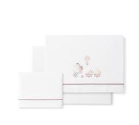 Interbaby Parure Draps Mini Berceau Girafe Vélo Blanc/Rose | Ensemble 3 pièces 100% coton pour mini-berceau, drap-housse 50x80 + drap 110x82 + taie 50x30 cm