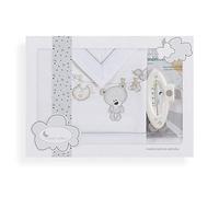 Interbaby - Parure Lit Bébé 60x120 Tendero Coton Thermomètre Blanc et Gris | Ensemble Drap Housse Dessus Coussin Coffret Cadeau Linge Berceau Unisexe