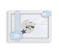 Interbaby Parure pour Berceau 3 Pièces Drap 106 x 82 cm + Drap Dessous 85 x 55 x 9 cm + Coussin 50 x 30 cm Coton Modèle Osito Amoroso B/Bleu