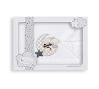 Interbaby Parure pour Berceau 3 Pièces Drap 106 x 82 cm + Drap Dessous 85 x 55 x 9 cm + Coussin 50 x 30 cm Coton Modèle Osito Amoroso B/Gris