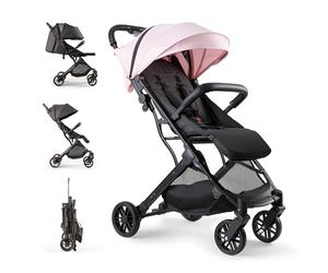 Interbaby Poussette Canne Compacte et Légère | Poussette Cabine Avion Pliable, de la Naissance à 22 kg | Poussette Voyage avec Capote XXL, Suspension et Pliage Rapide (Min. Plus Space Rose)