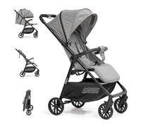 Interbaby Poussette Canne Légère Bébé jusqu’à 22 kg, Poussette Compacte Pliage Automatique Une Main, Cabine Avion, Dossier Inclinable, Capote XXL, Suspension 4 Roues, Poussette Grey
