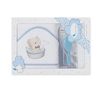 Interbaby Serviette à Capuche pour bébé Osito BAÑERA en Blanc et Bleu avec Set de Brosse et Peigne - 900 g