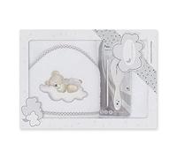 Interbaby Serviette à capuche pour bébé OSITO BAÑERA en blanc et gris avec Set de Brosse et Peigne - 900 g