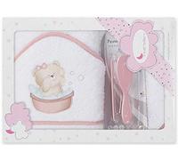 Interbaby Serviette à Capuche pour Nouveau-né TENDEDERO OSO avec Set de Brosse et Peigne en Blanc et Rose - 900 g