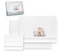 Interbaby Underzy Parure de lit 100% Polyester avec Drap-Housse, Drap Plat et taie d'oreiller Motif Girafe éléphant Blanc/Gris 60 x 120 cm
