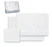 Interbaby Underzy Parure de lit 100% Polyester avec Drap-Housse, Drap Plat et taie d'oreiller Motif Lune Blanc/Bleu 60 x 120 cm