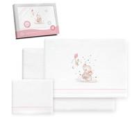 Interbaby Underzy Parure de lit en Flanelle Chaude et Douce avec Drap-Housse, Drap Plat et taie d'oreiller Motif éléphant Blanc/Rose 60 x 120 cm