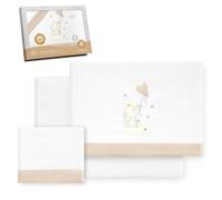 Interbaby Underzy Parure de lit en Flanelle Chaude et Douce avec Drap-Housse, Drap Plat et taie d'oreiller Motif éléphant Blanc/Beige 60 x 120 cm