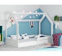 Interbeds Lit Cabane lit Enfant au Sol 160x80 en Bois Naturel (Blanc)