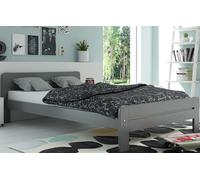 Interbeds Lit Double Adult Dallas Bois Massif, Sommier à Lattes en Bois, Tête de lit, Assemblage Facile (Gris, 140x200)