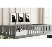 Interbeds lit Enfant Bella 120x200 avec barrière de sécurité et sommier à Lattes, Sol en Bois, lit Simple Montessori, à barreaux, pour Tout-Petit (Gris, 120x200)
