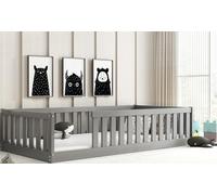 Interbeds lit Enfant Bella 190x90 avec barrière de sécurité et sommier à Lattes, Sol en Bois, lit Simple Montessori, à barreaux, pour Tout-Petit (Gris, 190x90)