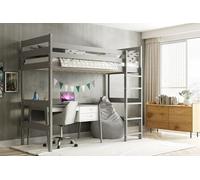 Interbeds Lit Mezzanine Enfant 90x200 cm - Bois Massif de Pin Naturel, Barrière de Sécurité, Echelle Sommier Inclus,1 Place, sans Matelas et Bureau (Gris)