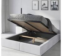 Interbeds Lit rembourré Double avec Coffre sommier Cadre de lit tapissé (Blanc, 160x200)