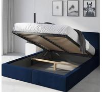 Interbeds Lit rembourré Double avec Coffre sommier Cadre de lit tapissé (Bleu, 160x200)