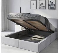 Interbeds Lit rembourré Double avec Coffre sommier Cadre de lit tapissé (Gris, 140x200)