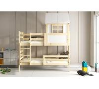 Interbeds Lit superposé 90x190 Cabane Eryk Bois Massif Naturel 2 Places Barrière de sécurité Sommier Séparable en 2 Lits Simples sans Matelas